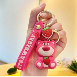 Cute Strawberry Bear Keychain Soft Silicone Doll Bag Charm Pendant for Women