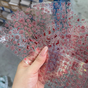 ZEEMIN 12Pcs 3D Red Christmas Laser Nail Stickers Shiny Snowflake Elk Snowman Santa Claus Manicure Decals Self-Adhesive Xmas Nail Decor