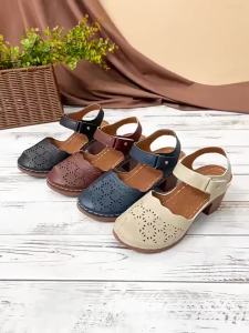 Plus Size WomenS Closed-Toe Sandals 2026 New Summer Chunky Heel Hollow Lightweight High-Heel WomenS Sandals