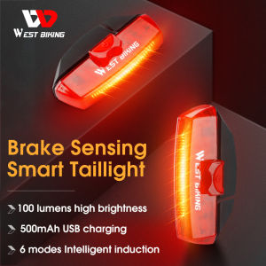 WEST BIKING Bicycle Taillight Waterproof Night Riding Warning Light Smart Auto Brake Sensing Light Mountain Bike Road Bike Bicycle Light Portable Rechargeable