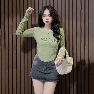 Áo Thun Ôm Body Nữ Tay Dài Vạt Bầu Cách Điệu [Mã B21]35~55kg Croptop Tôn Dáng Cotton Mềm Mịn [Vogue]