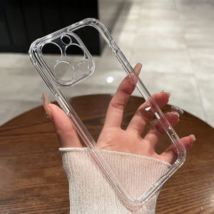 CrashStar HD Transparent Glass Four corners Anti-fall Hard Phone Case For iPhone 16 15 14 Pro Max Plus 13 12 11 Pro Max Simple Clear Soft Edge Phone Cover Tempered Glass Shockproof Phone Casing Cover Shell With Full Cover Camera Protection Hot Sale