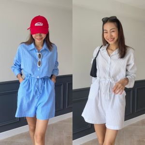 CHAWY  strip minimal jumpsuit 🪧🛋️ C3863 จั๊มสูทขาสั้น จั๊มสูทขาสั้นมินิมอล จั๊มสูทเกาหลี