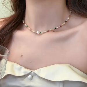 Natural Stone Freshwater Pearl Dopamine Necklace for Women New Popular Light Luxury Niche Choker Clavicle Chain Accessory