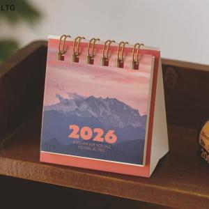 LTG ขดลวดปฏิทินตั้งโต๊ะขนาดเล็กสำหรับ2026ภูมิทัศน์สมุดจดบันทึกตารางเวลาสร้างสรรค์ของตกแต่งโต๊ะเครื่องเขียนสำนักงาน