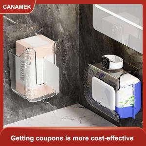 【CANAMEK】 Nhựa treo tường mô hộp tự dính Punch miễn phí giữ khăn giấy lộn ngược tiết kiệm không gian Khăn ăn container phòng tắm