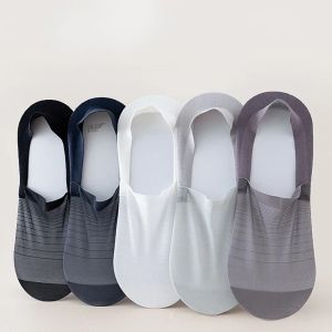 5Pairs Men Invisible Boat Socks Breathable Silicone Non-slip Ultra-thin Sock Slippers High Quality Elastic Ice Silk Low Sox