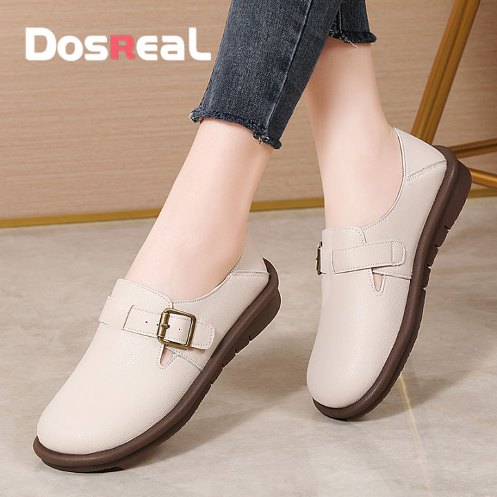 DOSREAL Genuine Leather Shoes For Women Slip On Moccasins Mother Loafers  Soft Bottom Flats Casual Ladies Driving Ballet Footwear Comfortable Grandma 