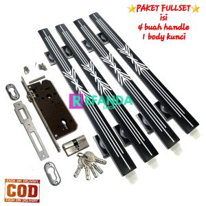 4buah gagang tarikan pegangan handle pintu rumah dan 1 buah slot rumah kunci untuk daun pintu 2 pintu depan model kupu tarung