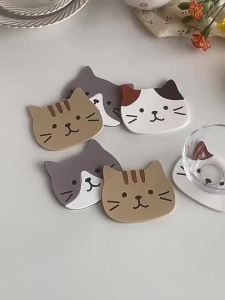 Cartoon Cartoon Cat Coaster Silicone Anti-slip Heat Insulation Design Office Household Coaster Waterproof Easy to Scrub