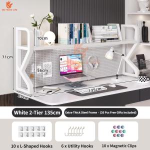 SG Stock Pegboard Desktop Organizer Desk Hutch Storage Rack 2 Tier Desk Organizer Shelf