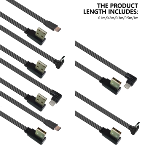 USB 2.0 to Type C Male Connectors Cable Flat Silicone Adapter for Small Space 10W Charging and 480Mbps Data Transfer