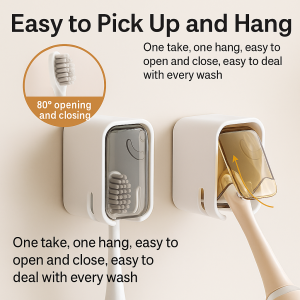 Wall-Mounted Toothbrush Holder Dustproof Drainable No-Drill Adhesive Design for Electric/Manual Toothbrushes Space-Saving