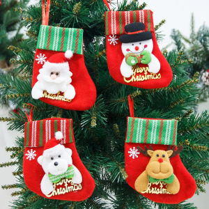 YESPERY 4Pc Christmas Socks gift bags stockings Santa Bear Elk Snowman Xmas Tree Hanging Ornament