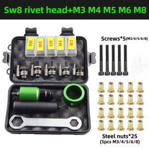 HIFESON Electric G-u-n Adapter Rivet Head Manual Rivet Nut Drill Adapter Connection Kit Tool Accessory For M3 M4 M5 M6 M8 Nuts With Replacement Screws and Carbon Steel Nuts