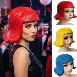 MACRAMEX Cao su Tóc giả bob ngắn Mềm mại Thực tế nạ latex Hài hước Có thể tái sử dụng Mũ tóc nhiều màu sắc Cosplay