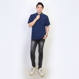 Ds - Kaos Kerah Pria Waffle Knit Polos Saku | Atasan Polo Pendek Polos