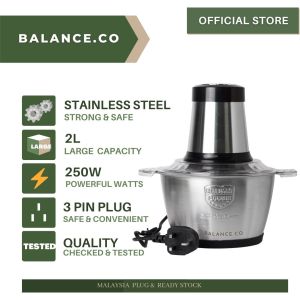 【2 Years Warranty + Malaysia 3 Pins Plug】 Balance.co Genuine 304 Stainless Steel Meat Grinder Electric Food Processor Meat Blender Garlic Grinder Kitchen Household Multifunctional Vegetable And Fruit Juicer Blender Serbaguna 2L 3L Pengisar Daging