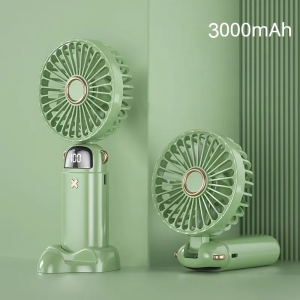 Popcorn 3000mAh Mini Portable Hand-Held USB Rechargeable Fan 5 Speed Adjustable Digital Display