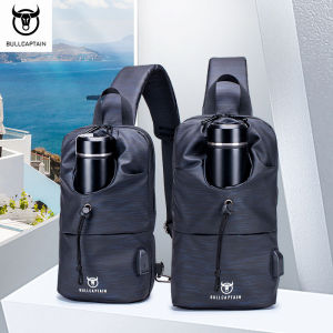 BULLCAPTAIN Mens One Shoulder Crossbody Chest Bag Multifunctional Water Bottle Bag USB Charging Port Waterproof Outdoor Adventure Front Shoulder Bag (Material Oxford Cloth)