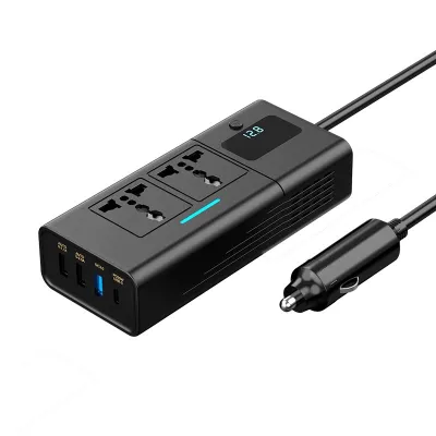 200W Car Power Inverter 12V to 220-240V AC Universal Socket USB-C USB-A QC3.0 PD Fast Charge with Digital Display