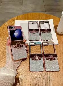 Applicable to Samsung zflip6 Phone case ZFLIP5 Foldable screen glittery plain leather all-inclusive anti-drop case