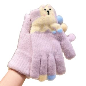 WATER Touch-screen Warm Knitted Gloves Cartoon Korean Style Girls Winter Gloves Fashion Cold-proof Riding Protective Mittens Outdoor