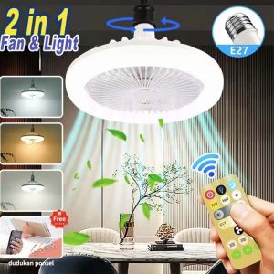 2 in1 Ceiling Fan Light 3-Speeds 3 Colors Adjustment E27 Led Bulb Light with Remote Control for Bedroom