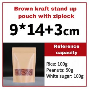 Brown Kraft Stand Up Pouch with Ziplock/ Plastic Paper Bag Packaging 50pcs-100pcs