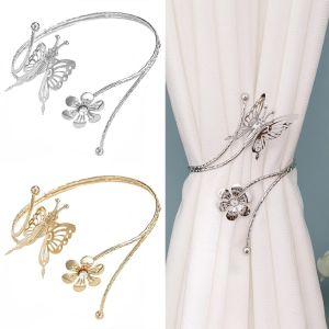 WARMIE โลหะสำหรับตกแต่ง ผ้าม่านผีเสื้อ Tieback ประณีตประณีตประณีต รูปใบไม้ดอกไม้ ตัวล็อคม่าน ที่ยึดตะขอ หรูหราสุดหรู คลิปสายรัดผ้าม่าน ของตกแต่งบ้าน