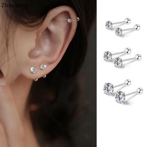 【ZP】Cute ต่างหูคริสตัลเพทาย1คู่เครื่องประดับผู้หญิงต่างหูเจาะบอลต่างหูเครื่องประดับหูกระดูกอ่อน