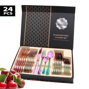 🇸🇬🔥SG STOCK🔥 High quality 24 PCS Stainless Steel Cutlery Set High Quality Flatware Set With Gift Box