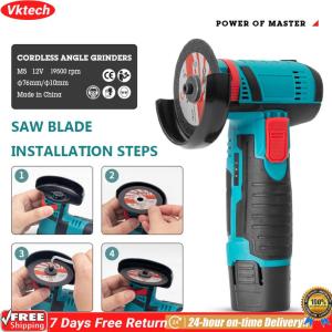 【Ready】【Vktech】12V 3 Inch Brush Mini Angle Grinder Rechargeable Electric Hand Grinder Lithium Angle Grinder Filling Grinder Power Tools