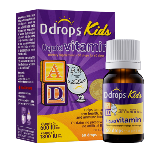 Ddrops Kids Liquid Vitamin A&D Drops for Vision & Bone Health - 600IU D3 & 1800IU A Allergy-Friendly Non-GMO 1.7ML