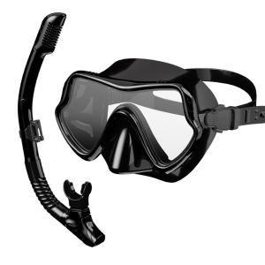 BLACKON Tempered Glass Diving Panoramic View Anti-Fog Design Snorkeling Gear Dry Top Full Face Snorkel Set Adults Use