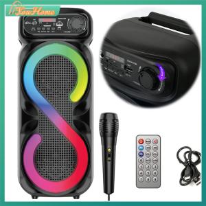 【Fast Delivery】 Bluetooth-Compatible Speaker Karaoke Speaker with RGB Light Portable Boombox USB/TF Outdoor Speaker Remote Control for Outdoor Camping 【Arrive 1-3 Days】