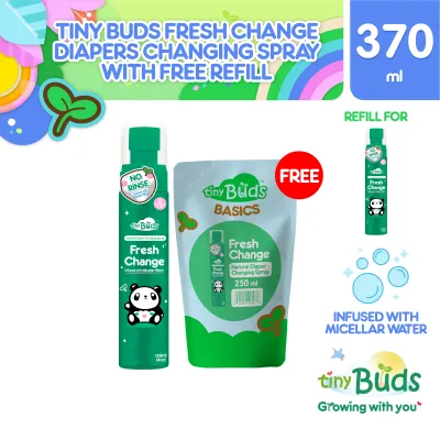 Tiny Buds Baby Diaper Changing Spray Refill 250ml with Tiny Buds Fresh Change Micellar Water Diaper Changing Spray 120ml (2pc bundle)