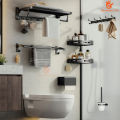 [SG Stock]Black Bathroom Storage Hardware Storage Rack Towel Rack Folding Towel Hanger Toilet Brush Bathroom Accessorie. 