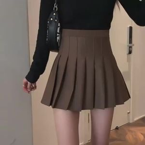 IELGY pleated skirt womens short skirt anti-glare high waist thin college style A-line skirt all-match
