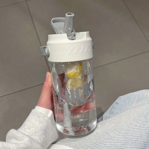 Indo 1866 -  Botol Minum Transparan Anti Tumpah / Tumbler Stylish 600ml 800ml BPA Free / Tumbler Modern Tutup Flip Sedotan
