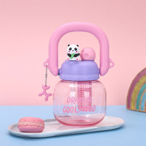 680ml Double Drinking Straw Cup Panda Big Belly Cup Portable Water Bottle with Straw 4 Colors