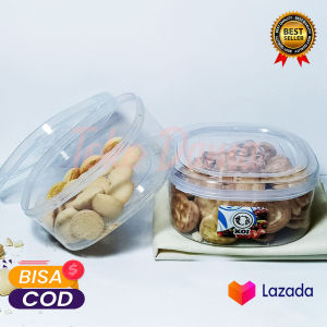 1 LUSIN - Toples Kue Kering Nastar Kacang Persegi Warna Bening Plastik Tebal Diameter 14cm 500 Gram