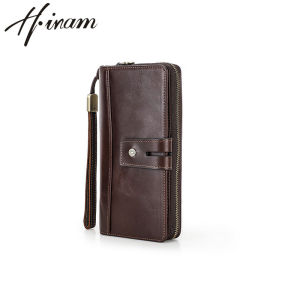 Hiram Men Wallets Long Clutch Purse Zipper Pouch Phone Pocket Hasp Large Capacity Crazy Horse Leather Male Wallets Card Holders Money Clips