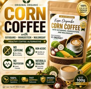 Original Organic Corn Coffee with Guyabano Mangosteen Malunggay Healthy Coffee Alternative Non Caffeine Non Acidic No Palpitation Natural Everyday Wellness 100% Premium Quality 100g Net Makes 20 Cups