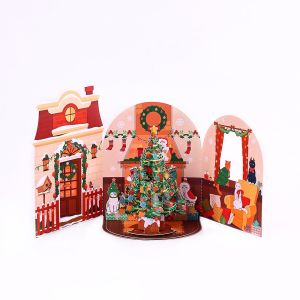 MAYIT Phim hoạt hình 3D Thiệp Giáng Sinh dạng Pop-Up Nhiều màu sắc Cây thông Noel của ông già Noel Thiệp Chúc Mừng Giáng Sinh Sáng tạo Giấy Thiệp Giáng Sinh 3D Tặng quà ngày lễ