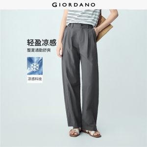 Giordano Women Cooling pleated half elastic waist pants Free Shipping 05416324