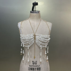 งานปาร์ตี้ค็อกเทลสระน้ำผู้หญิงเซ็กซี่บราชั้นในรัดแน่นปรับพู่โซ่โลหะกลวงไข่มุกทอมือใหม่ฤดูร้อน