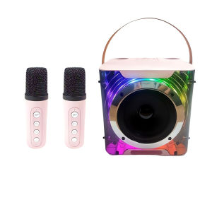 Speaker Bluetooth nirkabel speaker ganda subwoofer Speaker Bluetooth Portabel 2 Set Mikrofon Subwoofer Stereo 3D USB Lampu Sekitar LED Isi Ulang Speaker Ponsel Karaoke Pesta Speaker Luar Ruangan