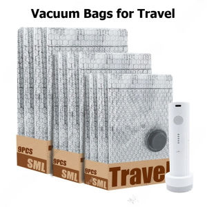 Vacuum Bags for Travel with Rechargeable Electric Pump Storage Bags Vacuum Sealed Space Saver Bags Carry on Size Compression Packing Bags for Luggage and Suitcase