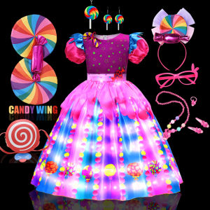 Sweet Candy Printed Lollipop LED Costume for Girl Dress Purim Festival Fancy Carnival Children Vestidos Princess Cosplay Outfits